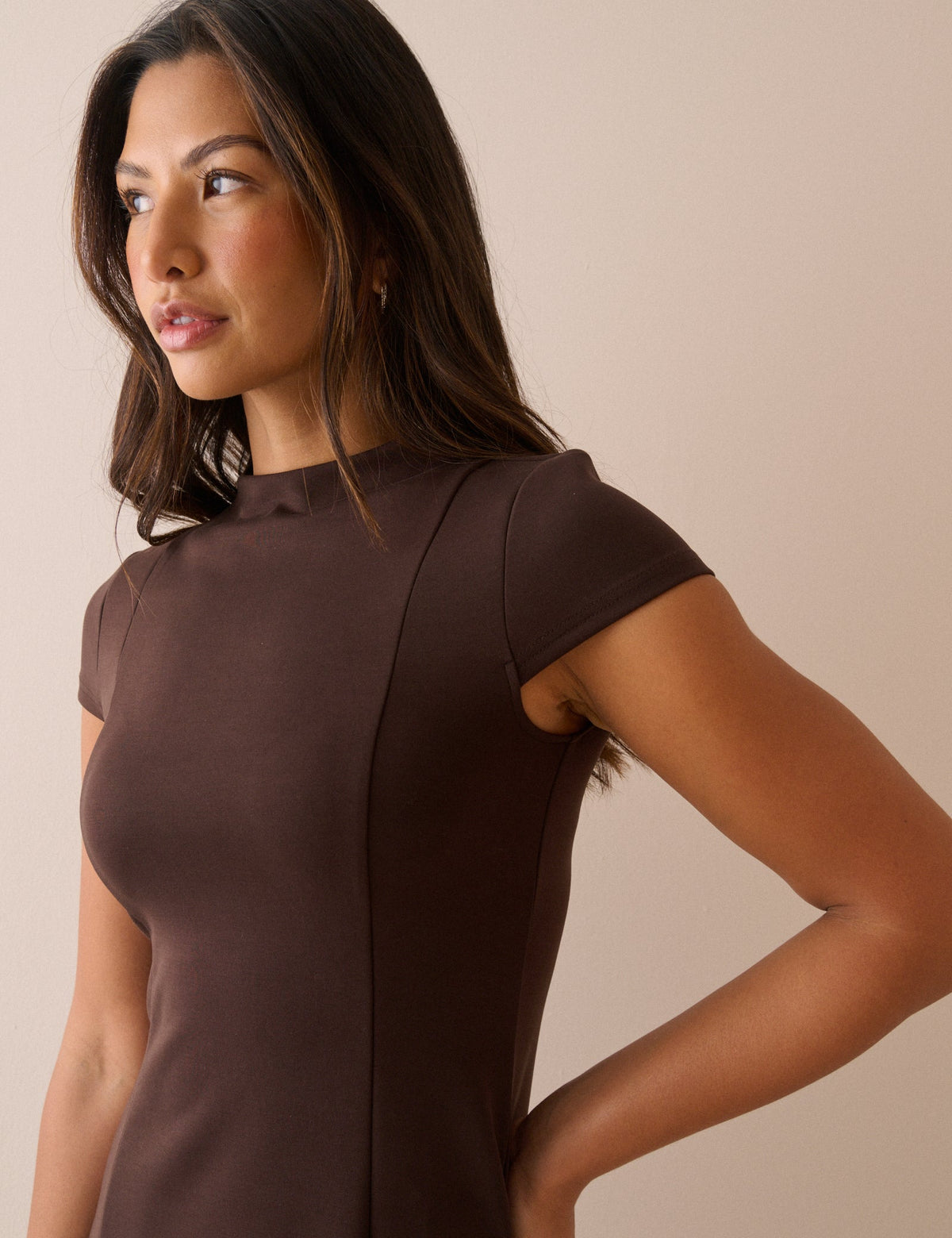 Brown High Neck Jersey Eloise Mini Dress