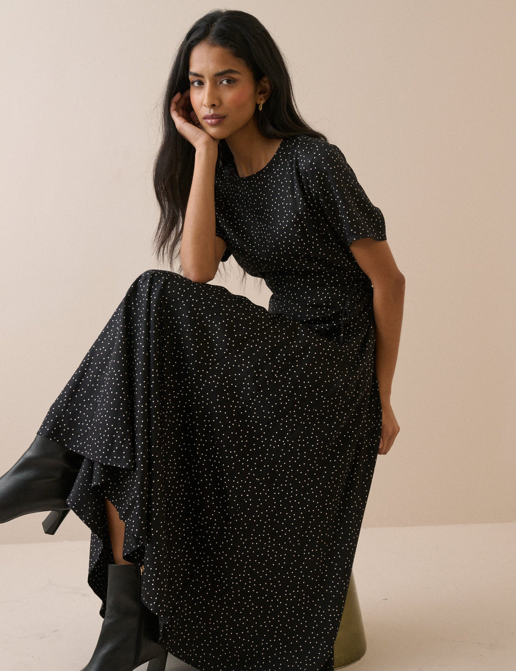 Black and White Polka Dot Gaia Maxi Dress