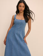 Mid Wash Denim Rowe Midi Dress