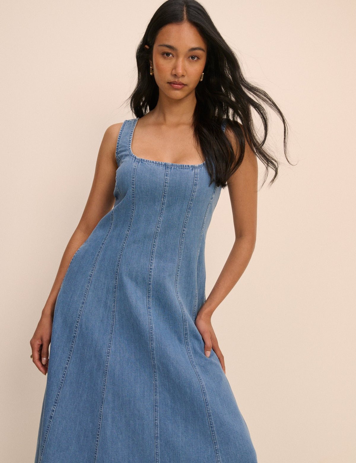 Mid Wash Denim Rowe Midi Dress