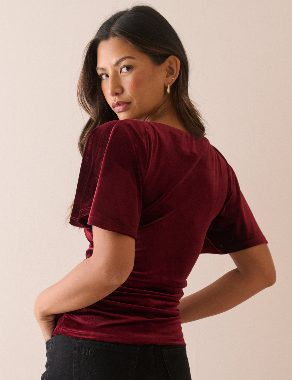 Burgundy Ruched Velvet Top