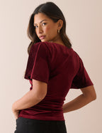 Burgundy Ruched Velvet Top