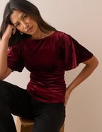 Burgundy Ruched Velvet Top
