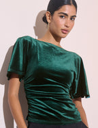 Emerald Green Ruched Velvet Top