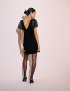 Black Puff Sleeve Velvet Roxy Mini Dress