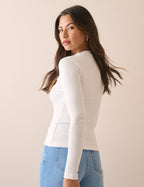 White Rib Jersey Long Sleeve Top
