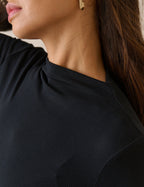 Black Ribbed Boat Neck Jersey Top