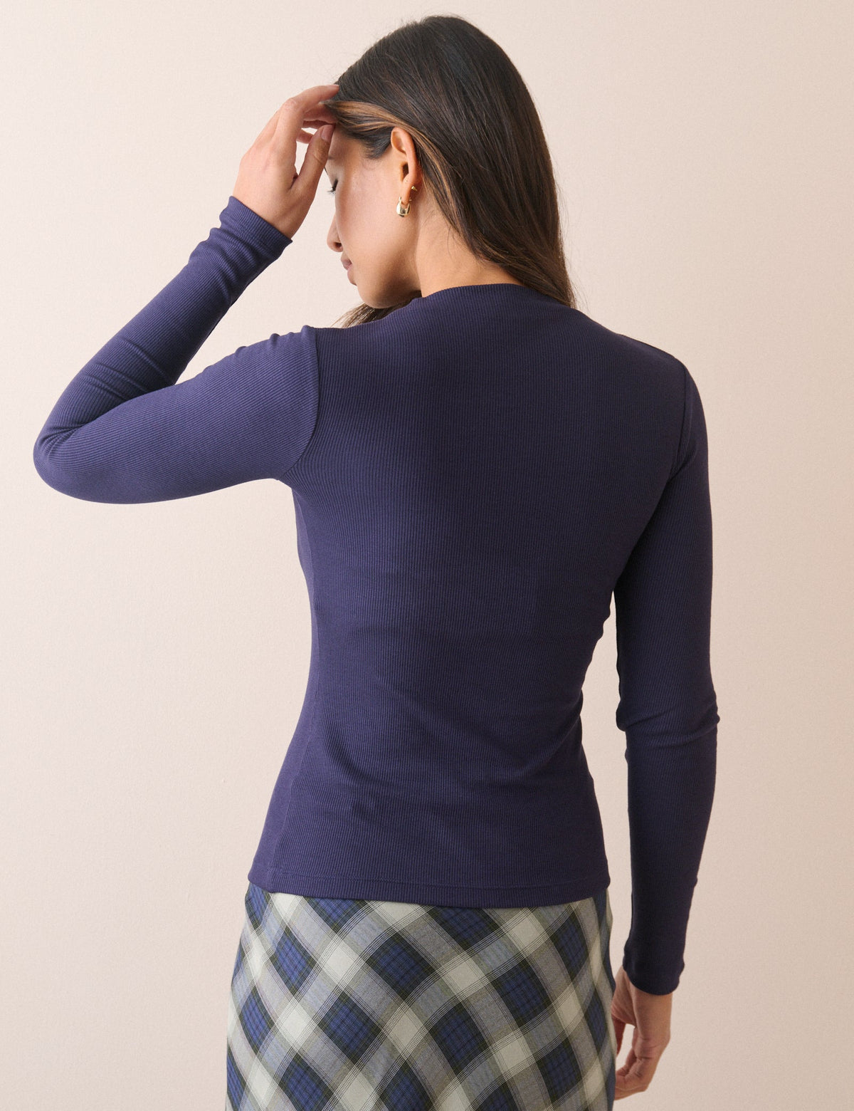 Navy Rib Jersey Long Sleeve Top