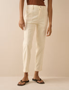 Cream Denim Tapered Trousers