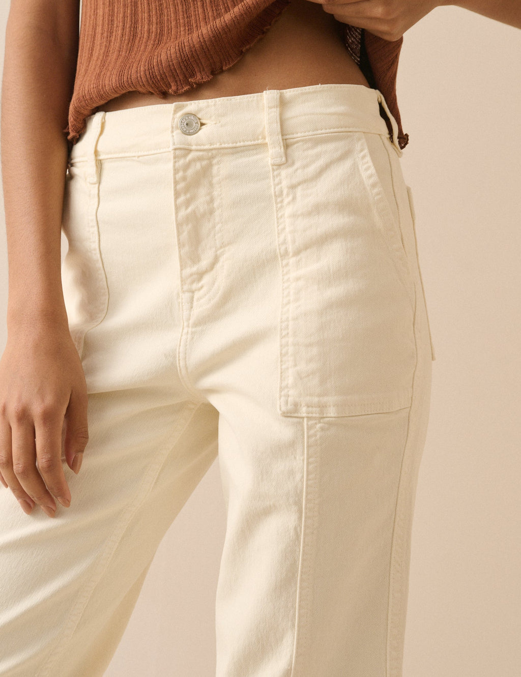 Cream Denim Tapered Trousers