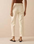 Cream Denim Tapered Trousers