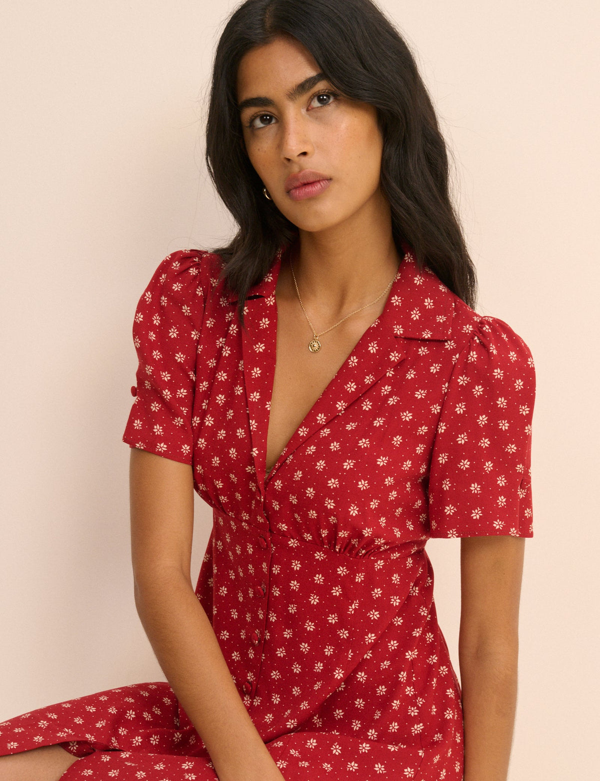 Red Floral Button Front Dulcie Mini Dress