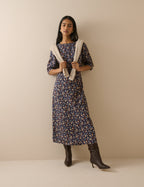 Blue Ditsy Floral Half Sleeve Sicily Midi Dress