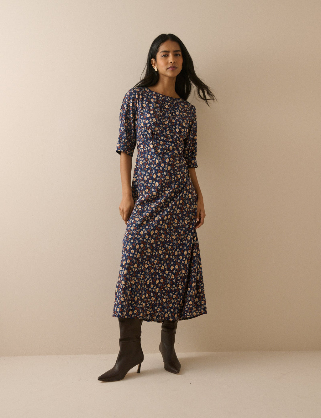 Blue Ditsy Floral Half Sleeve Sicily Midi Dress
