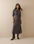 Blue Ditsy Floral Half Sleeve Sicily Midi Dress