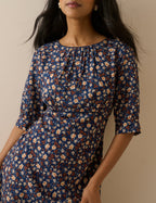 Blue Ditsy Floral Half Sleeve Sicily Midi Dress