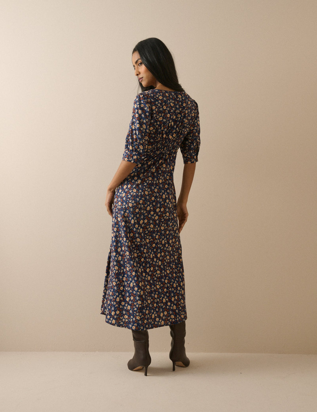 Blue Ditsy Floral Half Sleeve Sicily Midi Dress