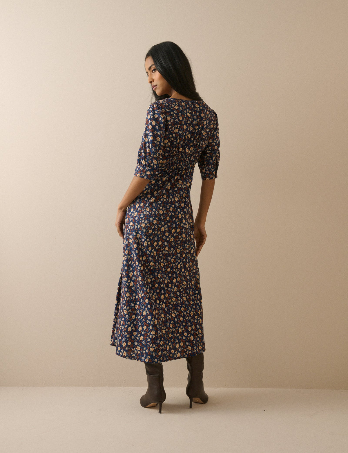 Blue Ditsy Floral Half Sleeve Sicily Midi Dress