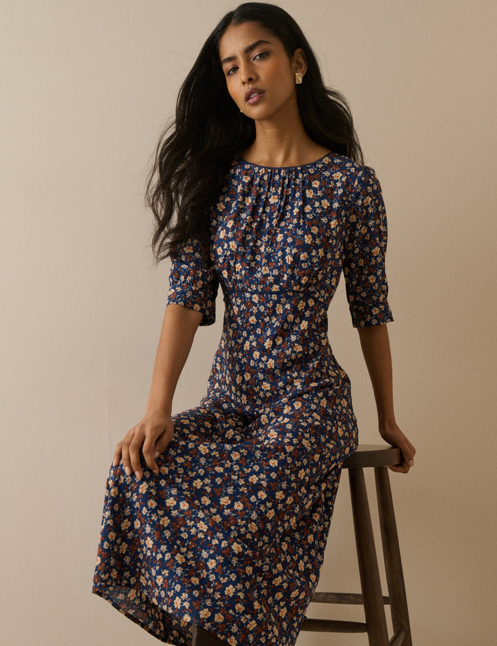 Blue Ditsy Floral Half Sleeve Sicily Midi Dress