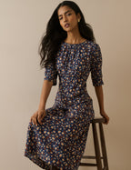 Blue Ditsy Floral Half Sleeve Sicily Midi Dress