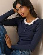 Navy Double Layer Henley Top