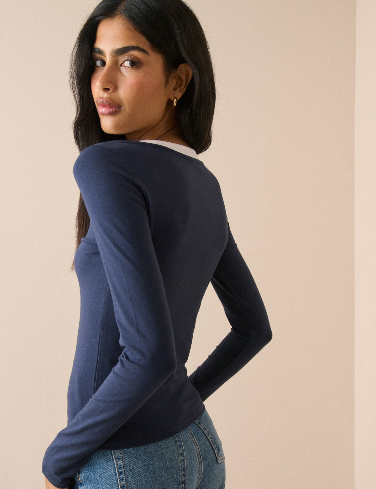 Navy Double Layer Henley Top