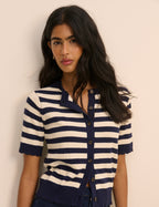 Navy and Cream Stripe Short Sleeve Cardigan
