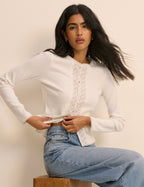 White Broderie Trim Cardigan