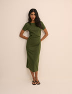Khaki Ruched Jersey Jordan Midi Dress