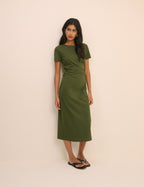 Khaki Ruched Jersey Jordan Midi Dress