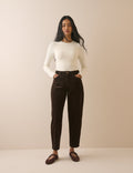 Chocolate Brown Cord High Rise Putney Barrel Leg Jeans