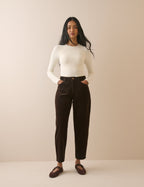 Chocolate Brown Cord High Rise Putney Barrel Leg Jeans