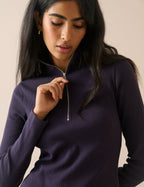 Navy Jersey Funnel Neck Finley Midi Dress
