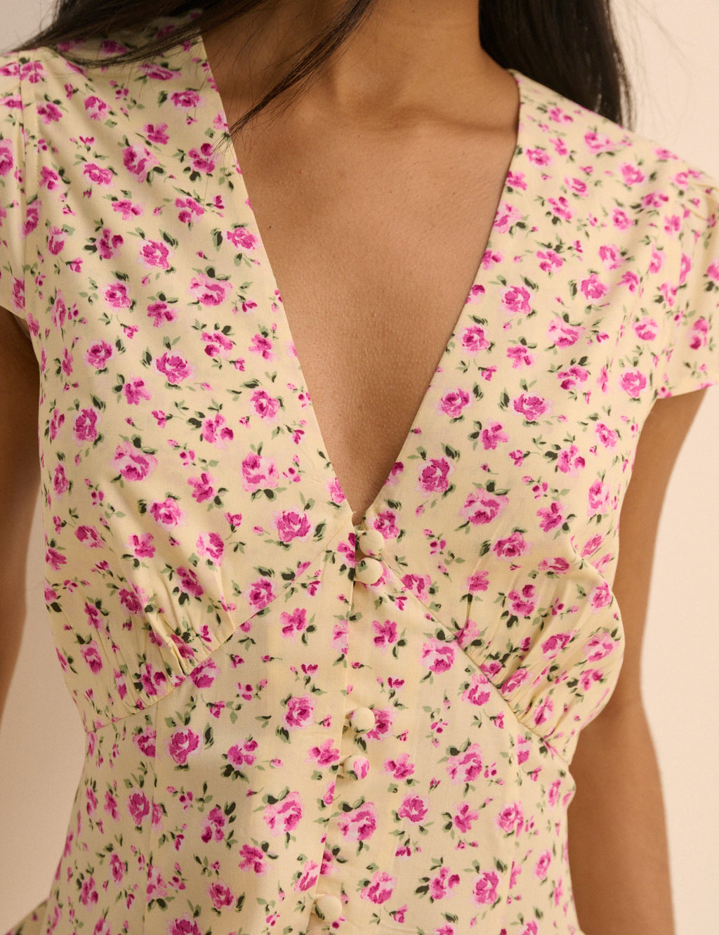 Cream and Pink Ditsy Floral Avery Mini Dress
