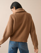 Brown Ribbed Half Zip Jumper