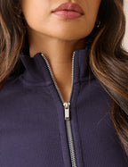 Navy Jersey High Neck Jacket