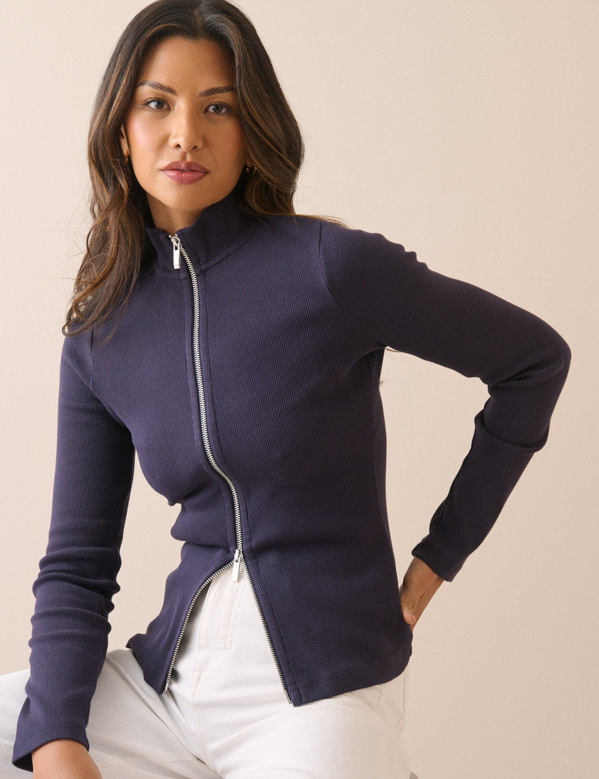Navy Jersey High Neck Jacket