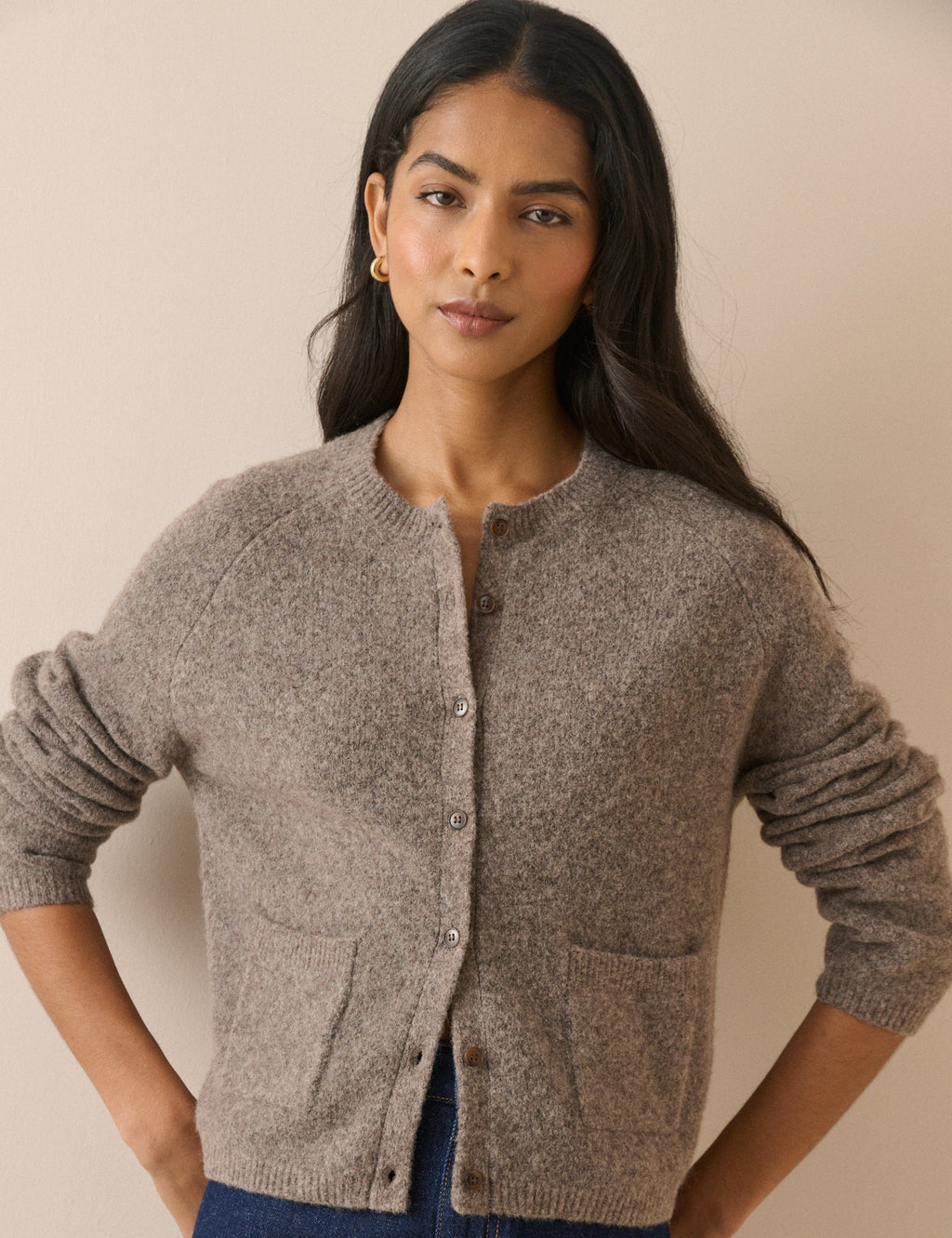 Taupe Marl Patch Pocket Cardigan
