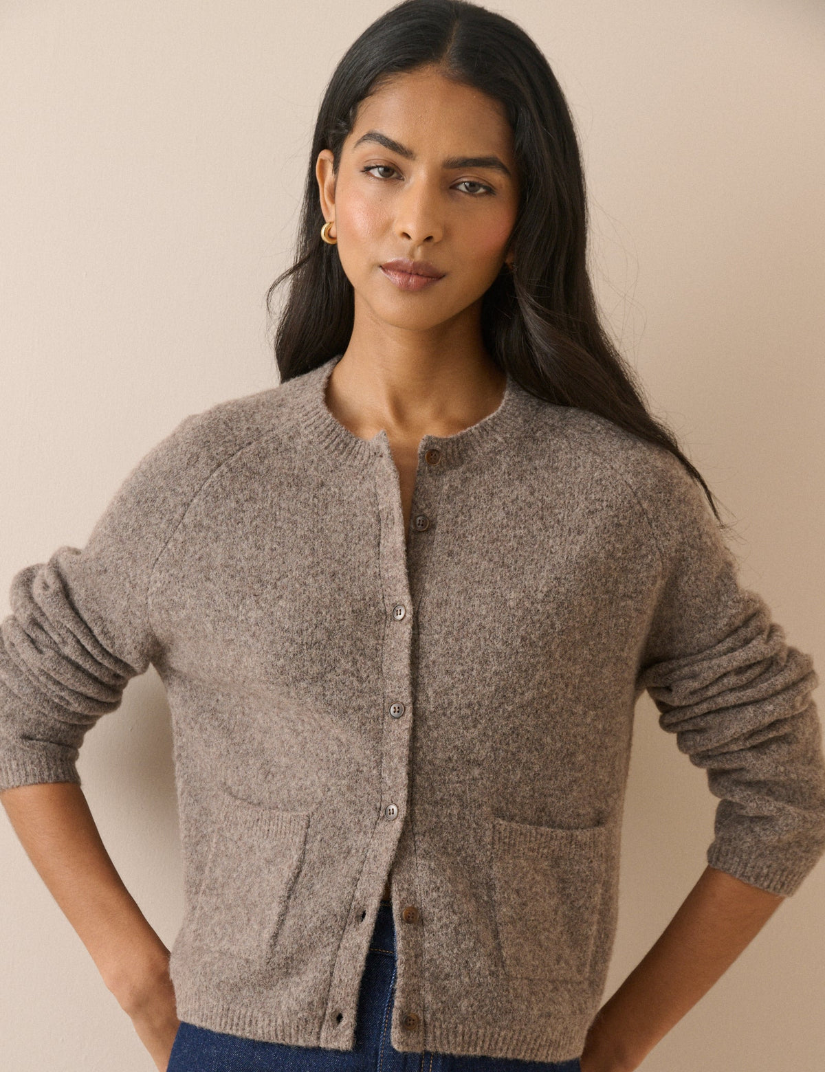 Taupe Marl Patch Pocket Cardigan
