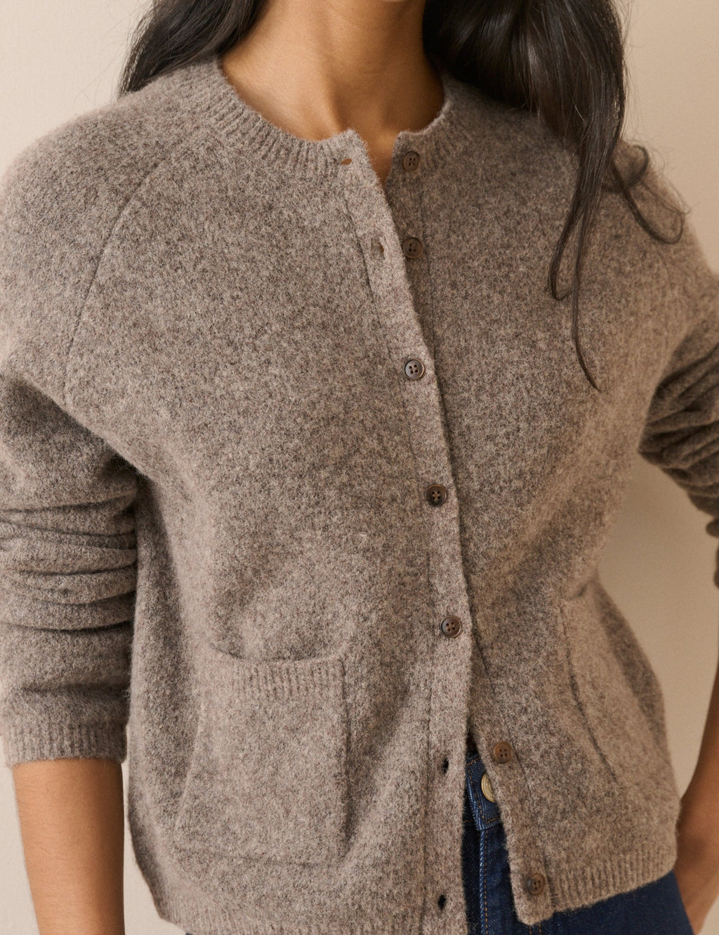 Taupe Marl Patch Pocket Cardigan