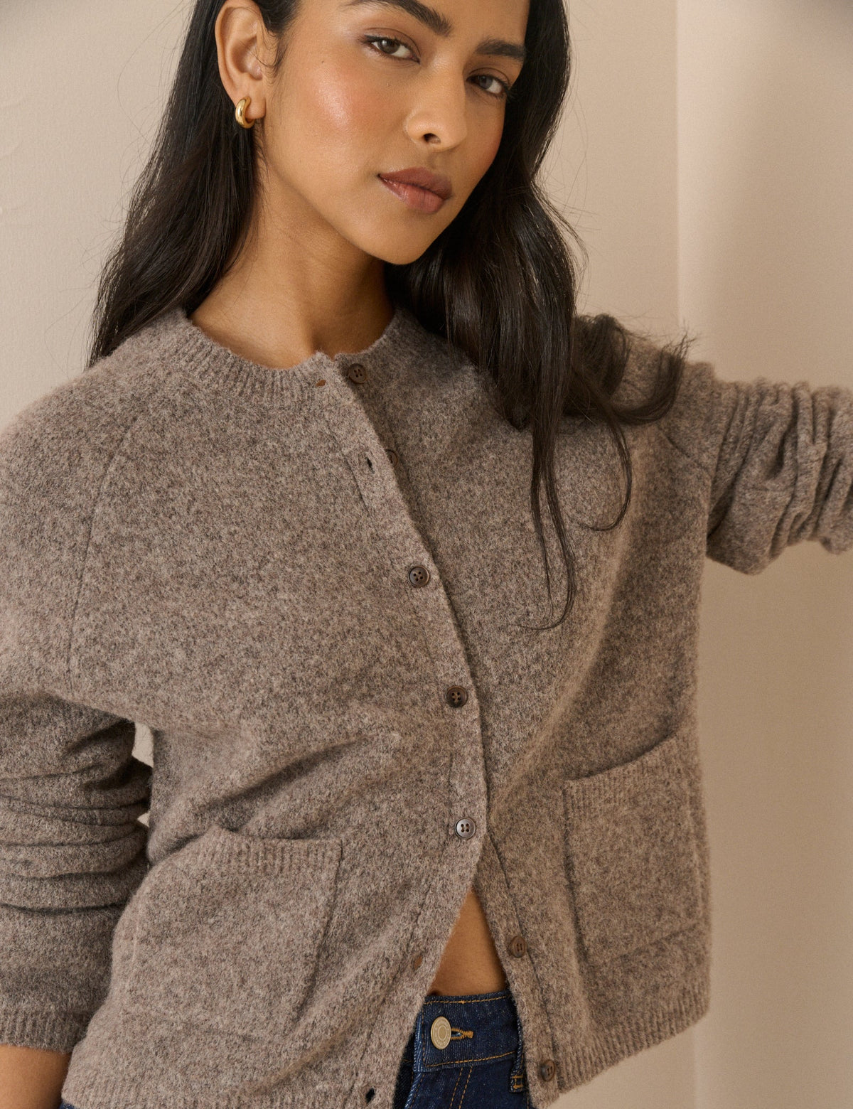 Taupe Marl Patch Pocket Cardigan