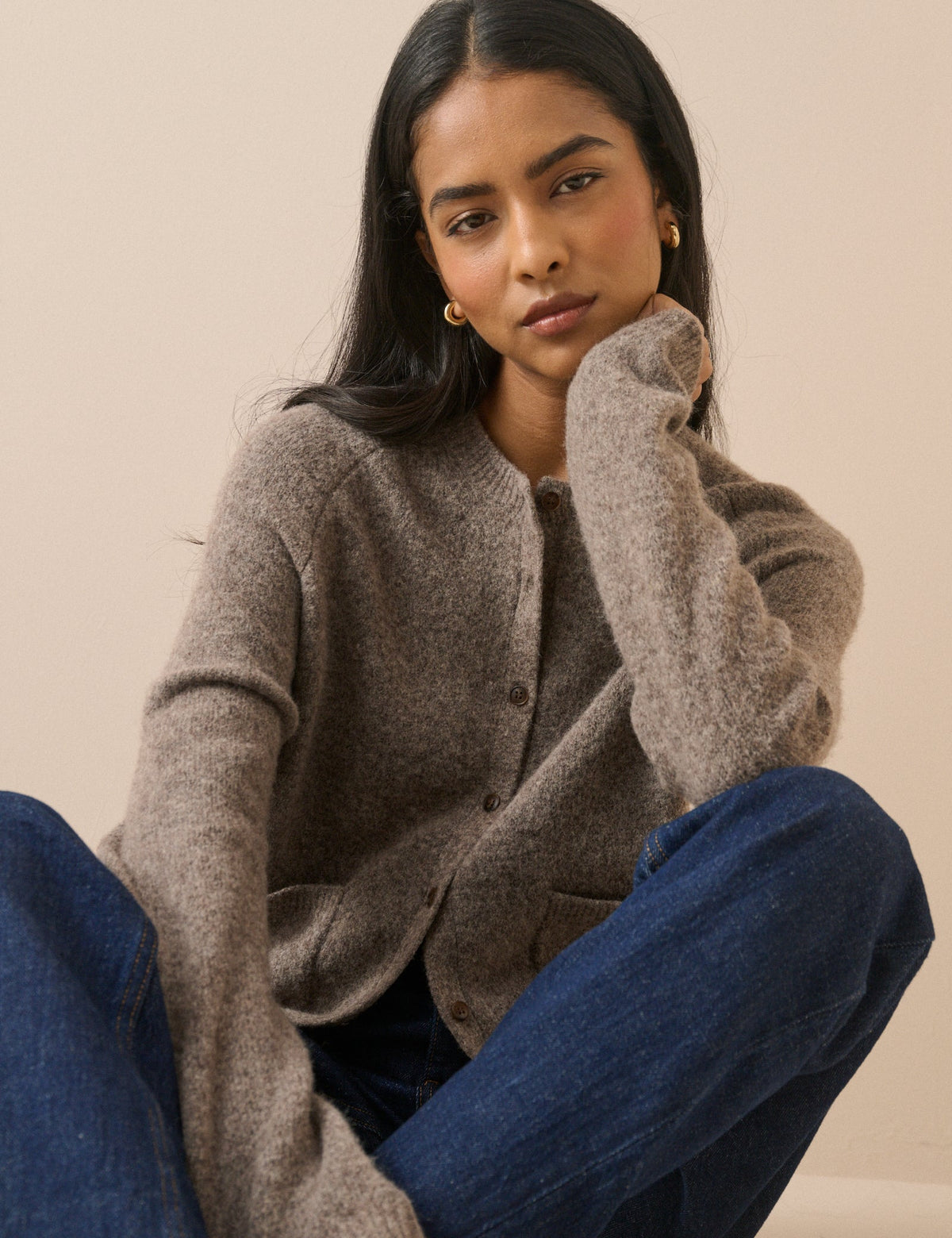 Taupe Marl Patch Pocket Cardigan