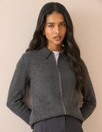 Grey Collared Wool Cardigan