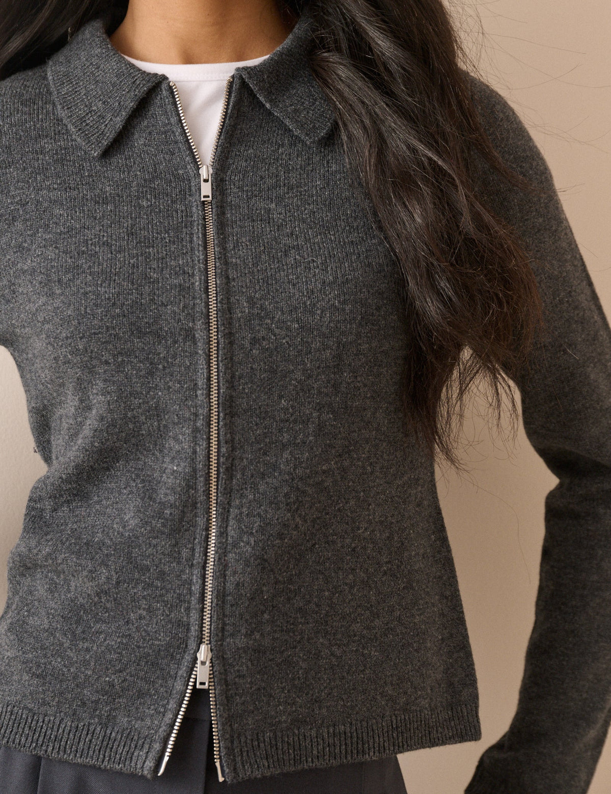 Grey Collared Wool Cardigan