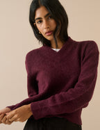 Burgundy V-Neck Ribbed Trim Jumper