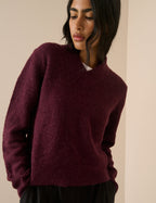 Burgundy V-Neck Ribbed Trim Jumper