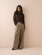Brown V-Neck Ribbed Trim Jumper