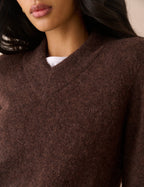 Brown V-Neck Ribbed Trim Jumper