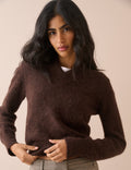 Brown V-Neck Ribbed Trim Jumper