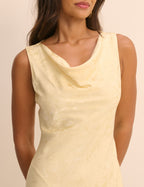Butter Yellow Jacquard Floral Cassie Satin Midi Dress